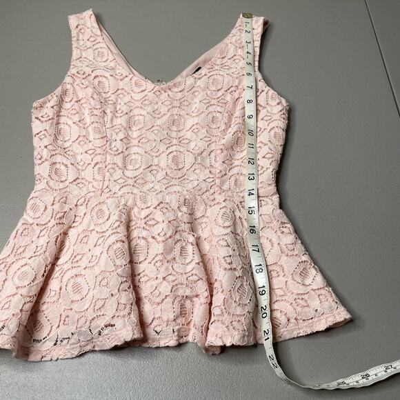 Forever 21 Babydoll Sleeveless Coquette Lace Peplum Blouse Top Ruffle Pink S - Picture 9 of 9